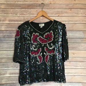 Vintage Elegance by Anujan sequins holiday  top